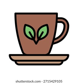 Taza de té con la Ilustración vectorial de las hojas, icono lleno del estilo