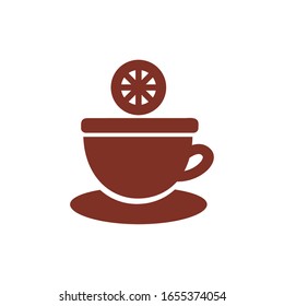 taza de té con fruta de limón medio estilo de silueta icono ilustración vectorial