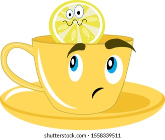 tea cup with lemon, illustration, vector on white background.