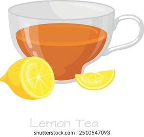 Tea cup with lemon slice. Hot drink glass mug isolated on white background