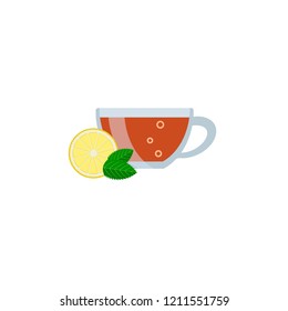 Tea cup with lemon vector icon flat style. Kombucha drink. Isolated on white background.