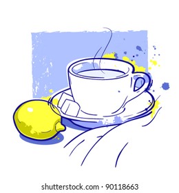 Tea cup and lemon. Vector without background