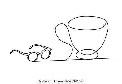 Taza de té línea arte Ilustración vectorial esquema taza de té aislado fondo blanco