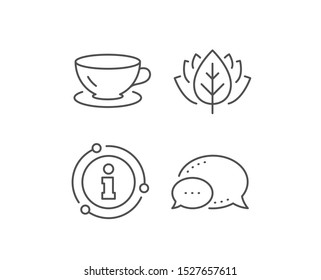 Tea cup line icon. Chat bubble, info sign elements. Coffee drink sign. Fresh beverage symbol. Linear espresso outline icon. Information bubble. Vector