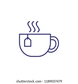 Tea cup line icon. Mug, bag, tag. Hot beverage concept. Can be used for topics like office, morning, breakfast, break