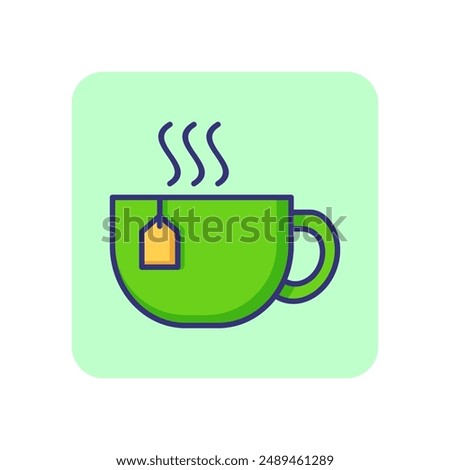 Tea cup line icon. Mug, bag, tag. Hot beverage concept. Can be used for topics like office, morning, breakfast, break