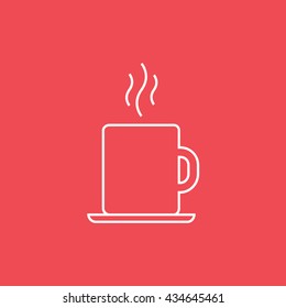 Tea Cup Line Icon On Red Background