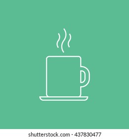 Tea Cup Line Icon On Green Background