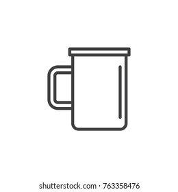Tea cup line icon, outline vector sign, linear style pictogram isolated on white. Camping mug symbol, logo illustration. Editable stroke