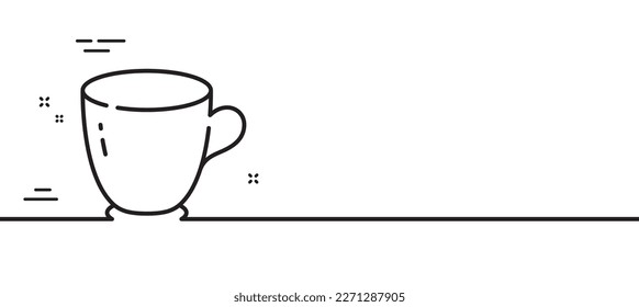 Icono de línea de taza de té. Señal de taquilla para café de vajilla. Beba el símbolo de la olla de utensilios de cocina. Fondo mínimo de la ilustración de línea. Banner de patrón de icono de línea de taza de té. Concepto de plantilla web blanca. Vector