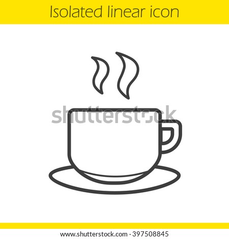Tea cup linear icon. Hot steamy coffee cup thin line illustration. Hot drink. Steaming teacup contour symbol. Vector isolated outline drawing