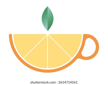 Tea cup logo. Colorful sticker cup of hot fruit tea in the form of orange. Healthy food icon. EPS 10. Vector illustrations