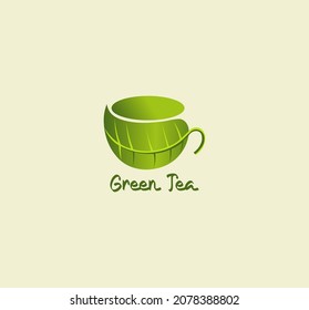 Tea cup logo concept design. Green organic tea background