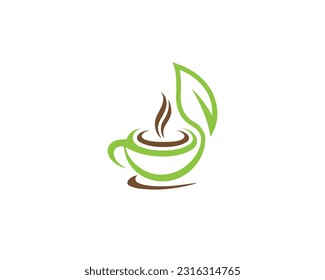 Tea cup logo concept design. Green organic tea or coffee vector template.