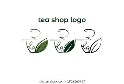 tea cup logo and icon with leaf