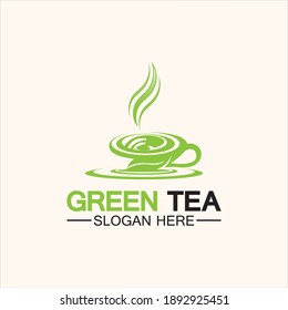 Diseño vectorial del logotipo del taza de té.Plantilla del logotipo del vector del té verde.