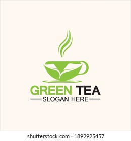 Tea cup logo vector design.Green tea vector logo template.