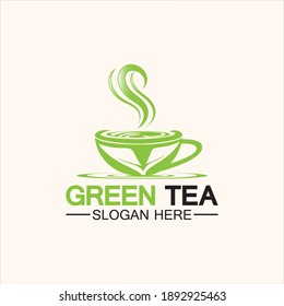 Tea cup logo vector design.Green tea vector logo template.