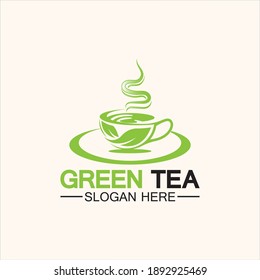 Tea cup logo vector design.Green tea vector logo template.