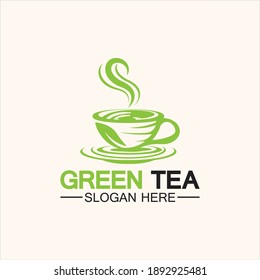 Tea cup logo vector design.Green tea vector logo template.