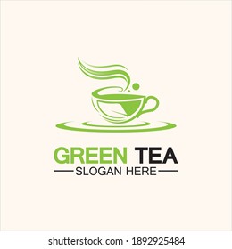 Tea cup logo vector design.Green tea vector logo template.