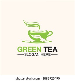 Tea cup logo vector design.Green tea vector logo template.