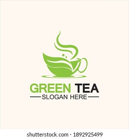 Tea cup logo vector design.Green tea vector logo template.