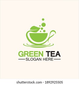 Tea cup logo vector design.Green tea vector logo template.