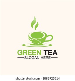Tea cup logo vector design.Green tea vector logo template.