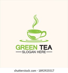 Tea cup logo vector design.Green tea vector logo template.