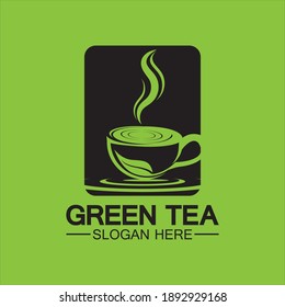 Diseño vectorial del logotipo del taza de té.Plantilla del logotipo del vector del té verde.