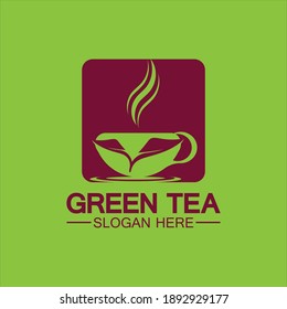 Tea cup logo vector design.Green tea vector logo template.