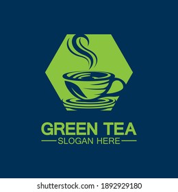 Tea Cup Logo Vector Design.Green Tea Vector Logo Template.