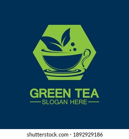Tea cup logo vector design.Green tea vector logo template.