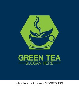 Tea cup logo vector design.Green tea vector logo template.