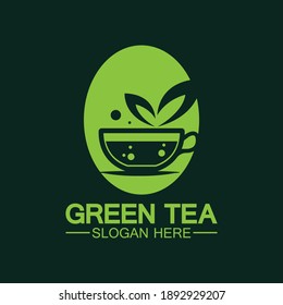 Tea cup logo vector design.Green tea vector logo template.