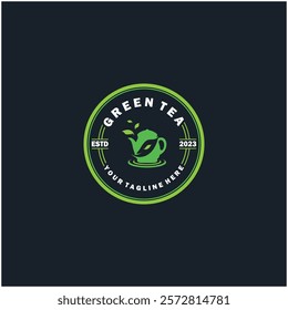 Tea cup logo vector design.Green tea vector logo template.