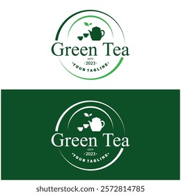 Tea cup logo vector design.Green tea vector logo template.