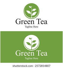 Tea cup logo vector design.Green tea vector logo template.