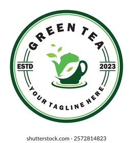 Tea cup logo vector design.Green tea vector logo template.