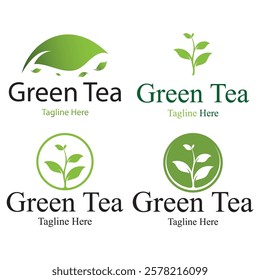 Tea cup logo vector design.Green tea vector logo template.