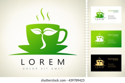 Tea Cup logo vector. Dishes for hot drinks.