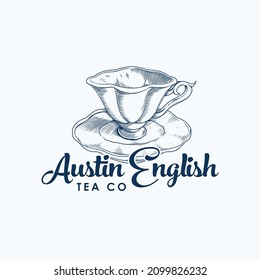 The tea cup logo vintage design template inspiration