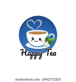 Tea cup mascot logo, tea logo vector