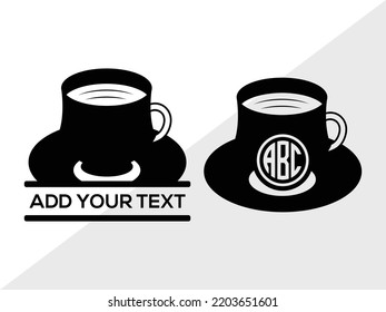 Ilustración de vectores imprimibles de Tea Cup Monograma SVG