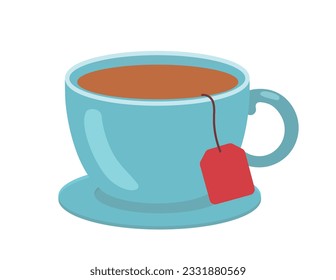 Tea in cup or mug concept. Hot drinks, aroma and beverage. Comfort and coziness at morning. Poster or banner for website. Cartoon flat vector illustration isolated on white background