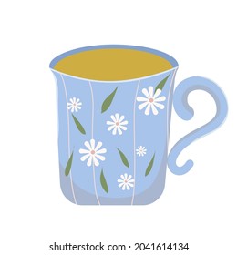 Tea cup mug with flower and leaf nature element