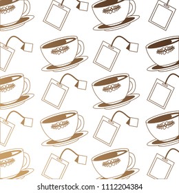 tea cup on dish and teabag pattern design