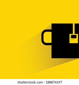 tea cup on yellow background, flat and shadow style