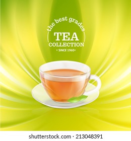 Tea cup over green background. Vector illustration.